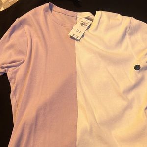 Lilac & White color block t-shirt.